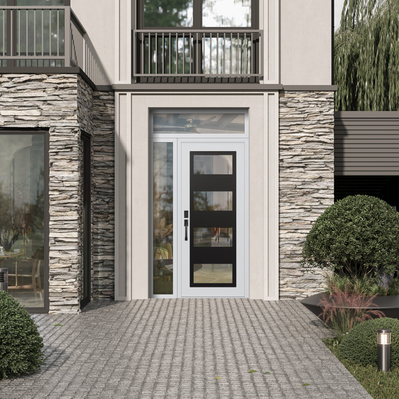 Porte d'entrée avant à panneau latéral blanc et blanc avec panneau latéral blanc et blanc, L 53,25 po x H 96,69 po, Clair
