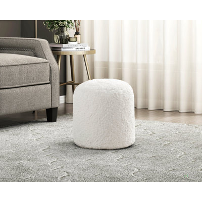 Repose-pieds rembourré en tissu de fausse fourrure blanc cassé Modern