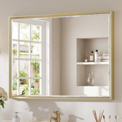 Beveled Bathroom Vanity Mirror with Tempered Glass and Aluminum Frame