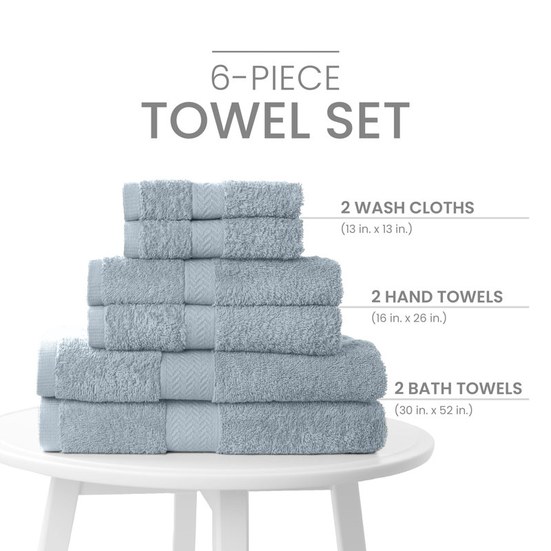 Martex 6 Piece Luxury Cotton Towel Set, 2 Bath Towels, 2 Hand Towels, 2 Washcloths 500 GSM 100% Ring Spun Cotton Highly Absorbent Soft Towels for Bathroom For Everyday Use, Hotel & Spa