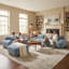 Ensemble de canapé modulaire 3 pièces en velours côtelé bleu poudré de luxe avec pouf, bleu délavé-1844452806