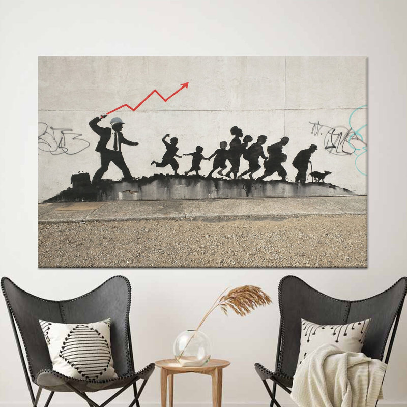 Urban Charm: toile imprimée graffiti Banksy Coney Island, 1P WhiteFramedCanves, 19,8 po de hauteur x 27,6 po de largeur