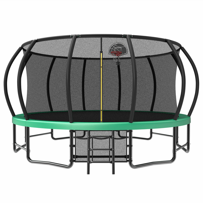 Trampoline d'extérieur 16 pi pour enfants et adultes, trampolines citrouilles avec poteaux courbés, enduit antirouille robuste homologué ASTM