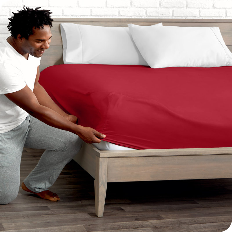 Drap-housse à poches profondes en microfibre ultra-douce, Rouge, Drap-housse pour très grand lit divisé