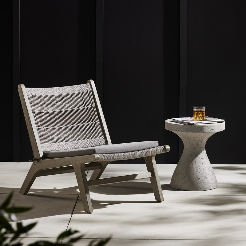 Julian Outdoor Teak Lounge Chair, Heathered Gray Rope, Weathered Gray