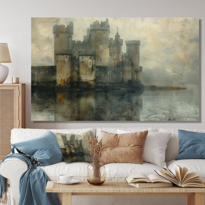 Grey Beige Medieval Winter Castle - Castles Wall Art Print