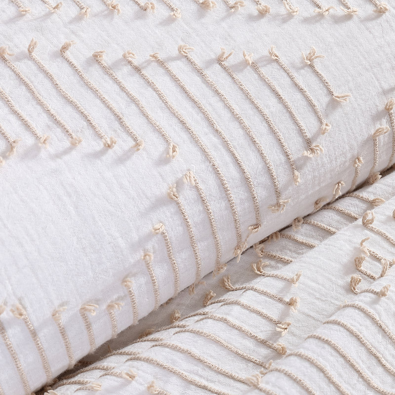 Ensemble d'édredon en jacquard à pinces et losanges 100% coton PUuma, Édredon double / grand, 2 taies décoratives et 2