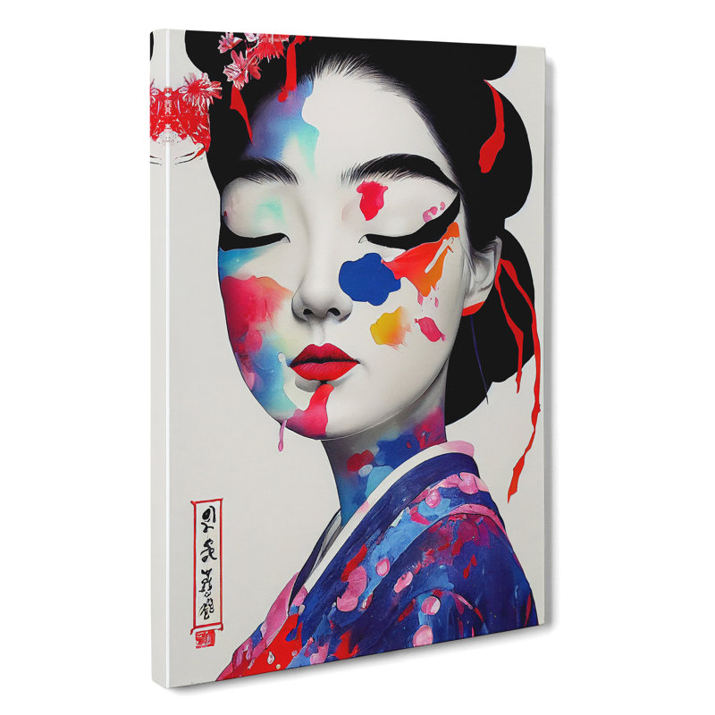 Geisha Paint Splashed No.3 - Wrapped Canvas, 50cm H x 35cm W x 3cm D