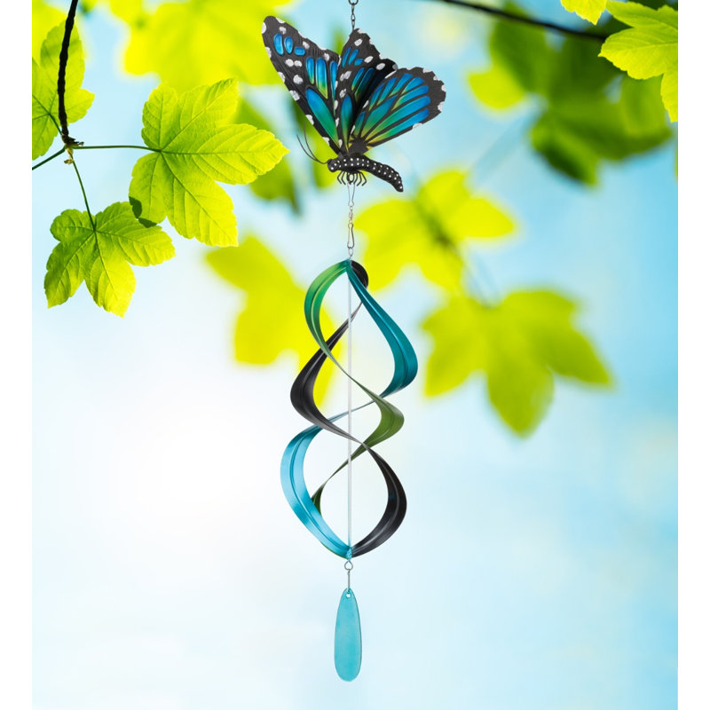Accoudoir de jardin en métal et en verre avec queue de spirale et fleuron décoratif, Bleu monarque