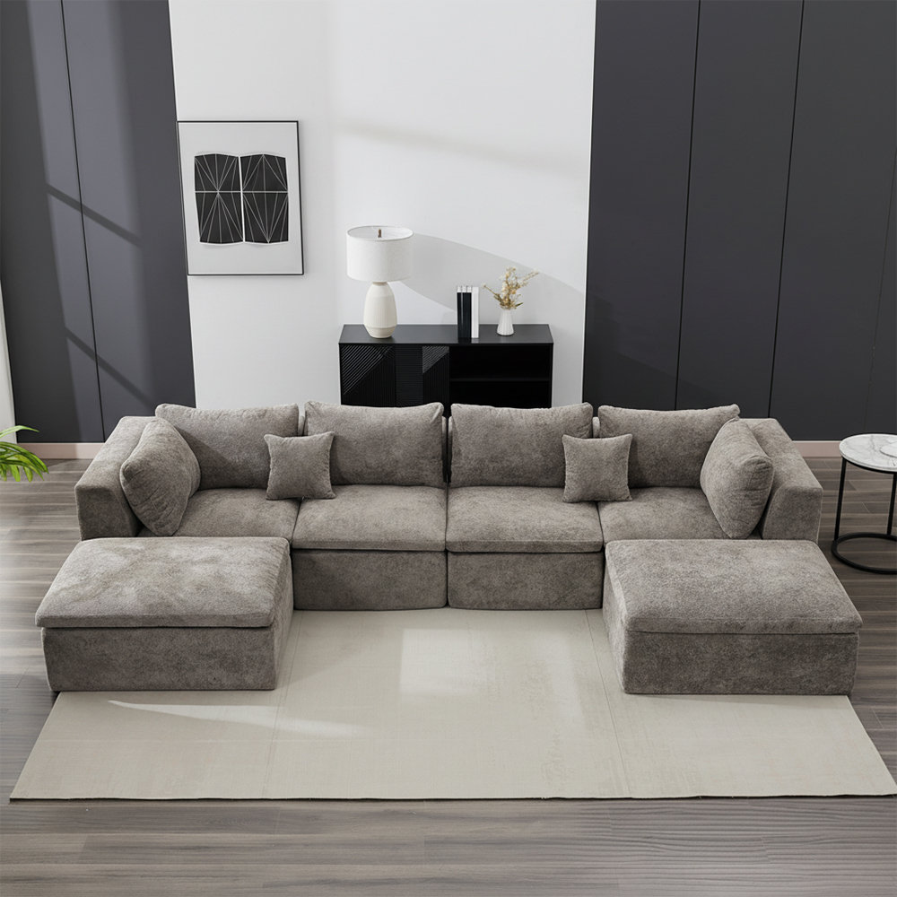 Ebern Designs 110" Cloud Boneless Modular Sectional Sofa with Ottoman ...