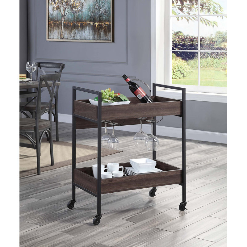 Élégant chariot de service Jerrick & Finish avec tablettes à 2 niveaux et structure en métal pour les cuisines et les salles à manger modernes