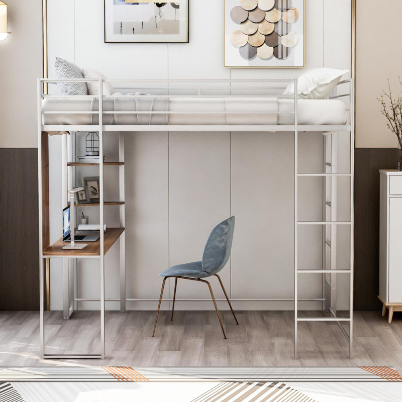 Lit mezzanine avec bureau intégré Abington, Complète, Argent