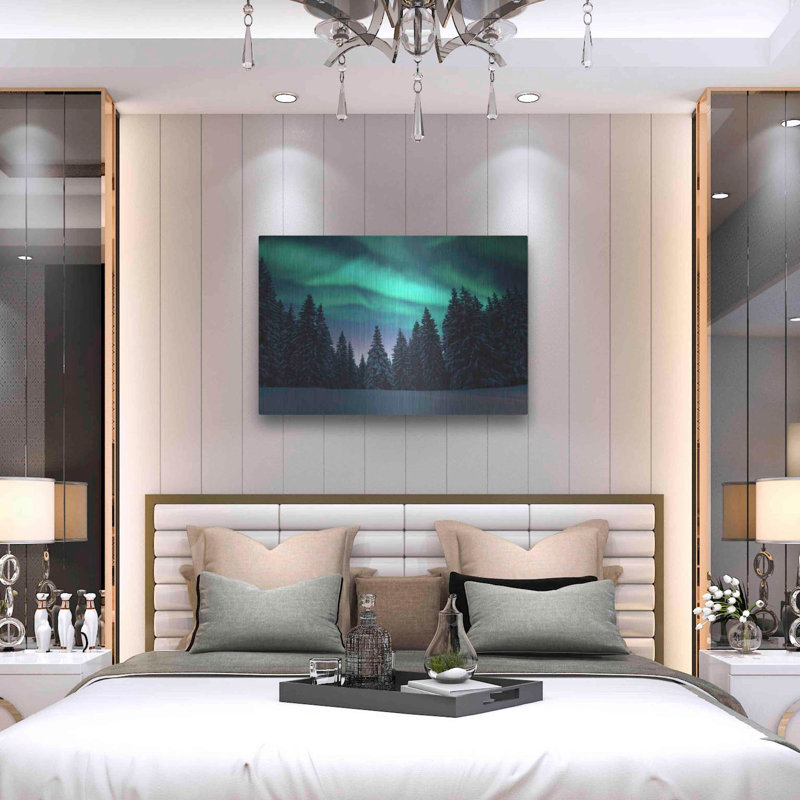 "Northern Lights In Winter Forest 3" par Luxe, H 24 po x l 36 po