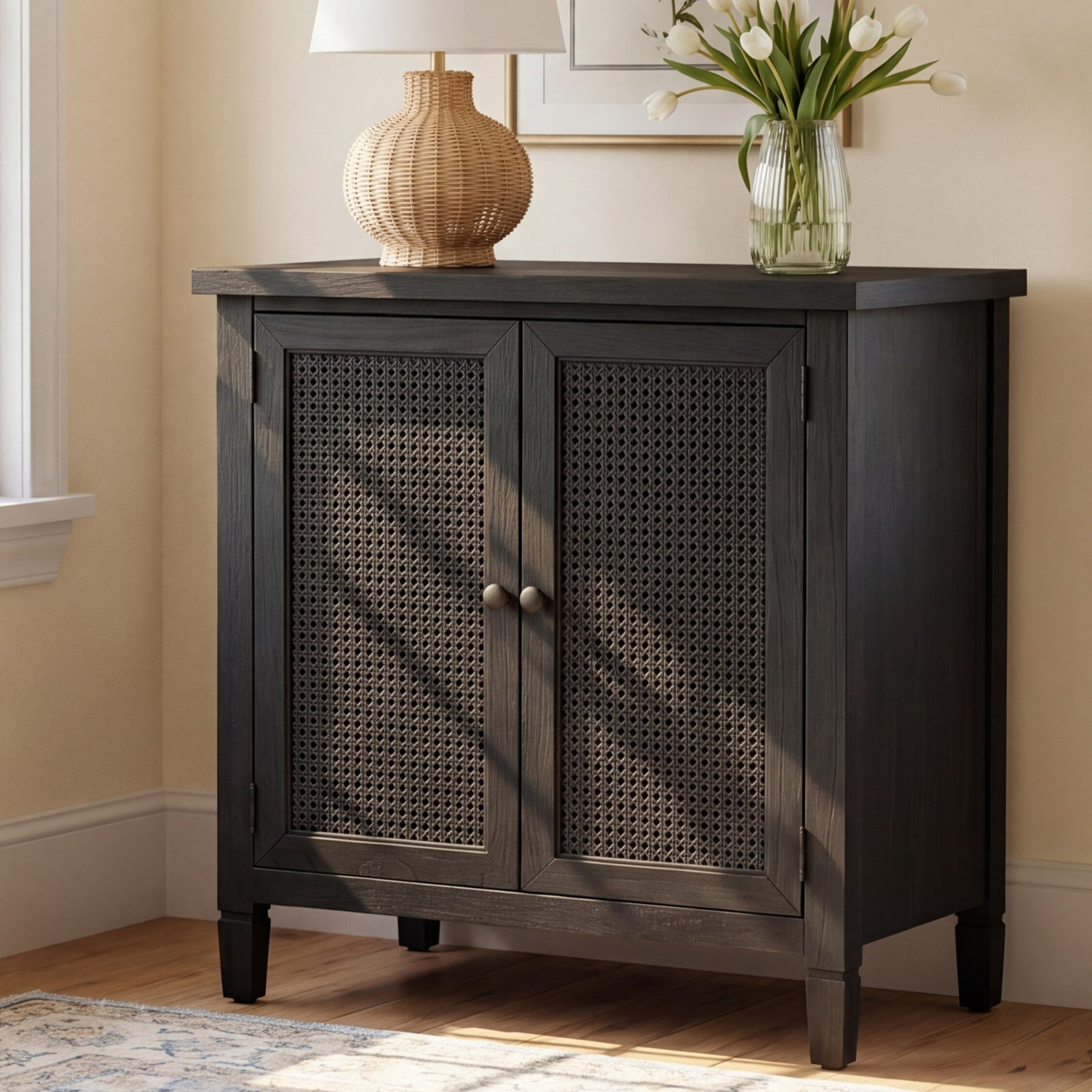 Charleston 2-Door Storage Cabinet, Washed Black