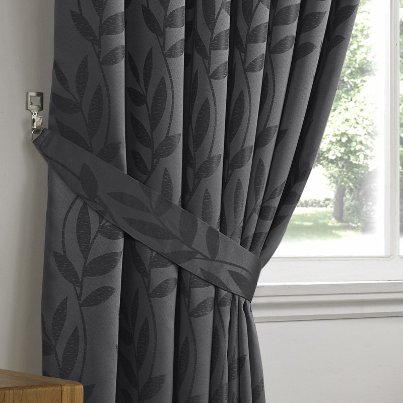 Semi Sheer Curtain Pair, 116 cm W x 137 cm D, Charcoal