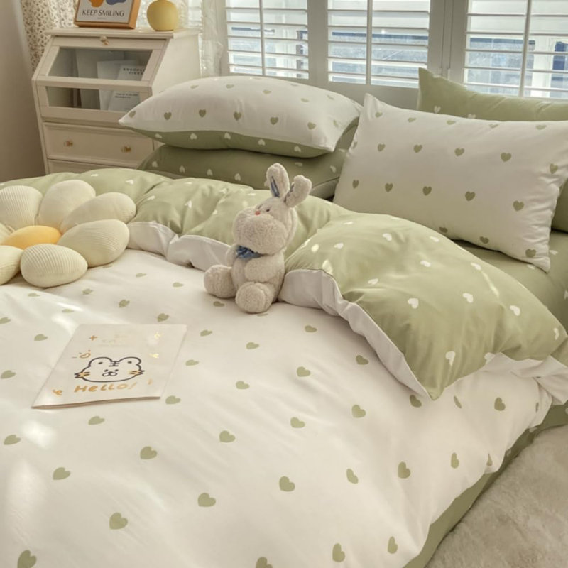 Nayoroom 2/3 Pieces  Hearts Duvet Cover Set Cartoon Pink Heart Love Microfiber Reversible Bedding Set, Pink