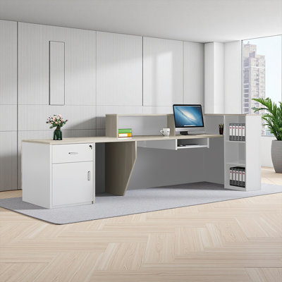 Bureau multifonctionnel en L d'inspiration rétro avec tiroirs silencieux, gestion des câbles et rangement spacieux - parfait pour le bureau à domicile et les espaces de travail modernes