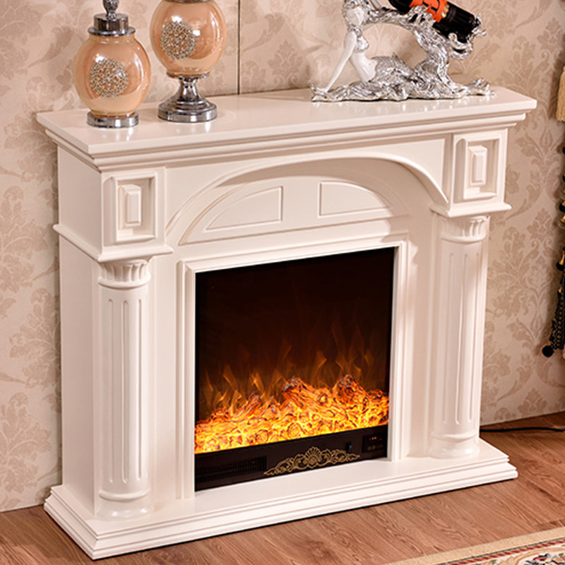 Solid Wood Electric Fireplace, Beige