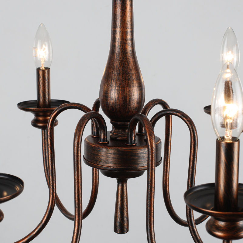 Luminaire de style campagnard rétro vintage à 6 lumières à intensité variable style campagnard, Bronze frotté à l'huile
