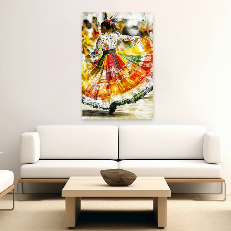 Joyeuse danse mexicaine colorée et vibrante, art mural traditionnel, H 60 po x l 40 po