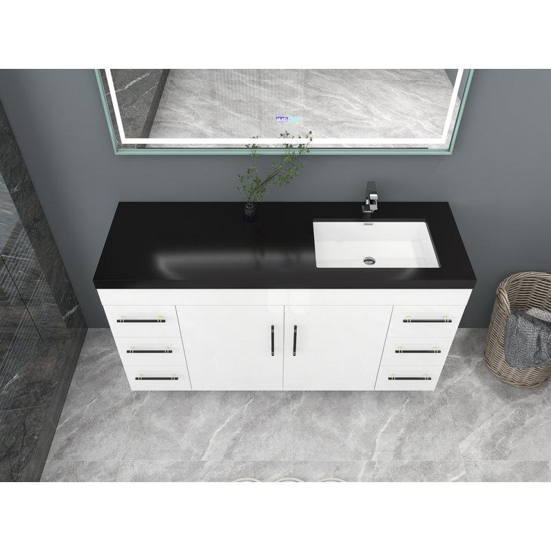 60'' Single Bathroom Vanity with Plastic Top, High Gloss White, Matte Black