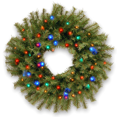 The Holiday Aisle® Norwood Fir Wreath with Battery Operated Multicolor LED Lights