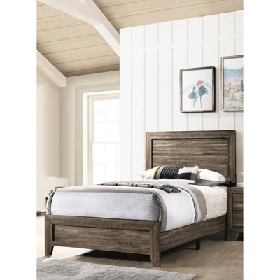 Lit à panneaux simple en bois gris à finition grise pour chambre à coucher élégante avec élément contemporain