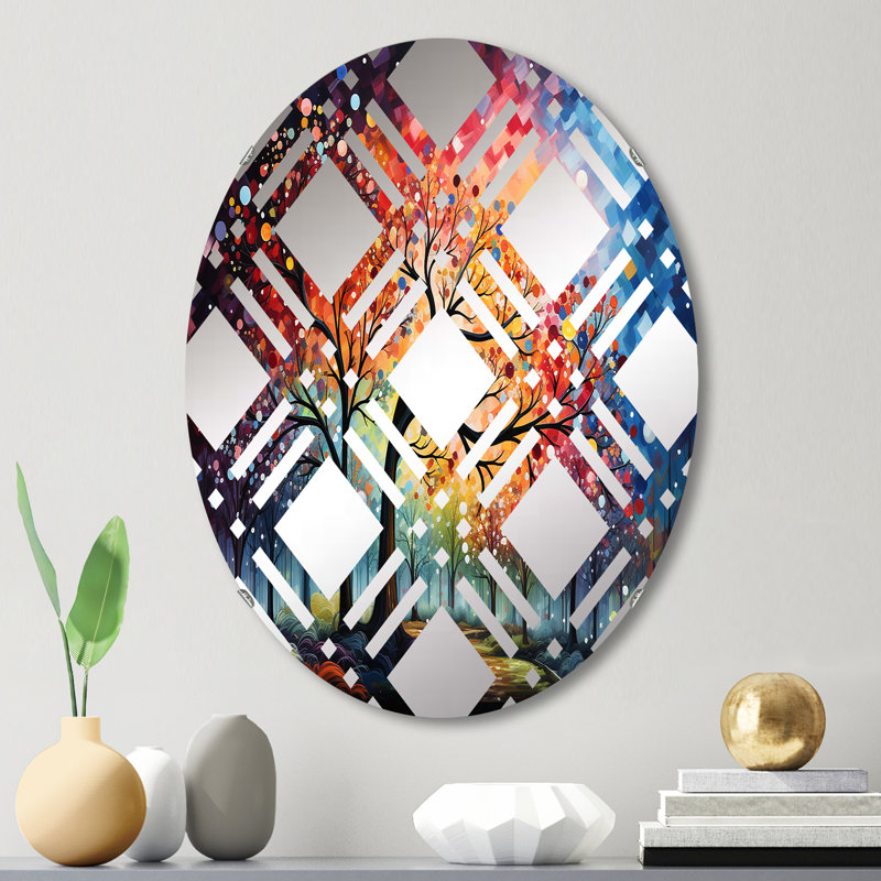 Multicolore Graffiti Oak Sunrise - Miroir décoratif à carreaux | Ovale, 29,5 po x 19,6 po