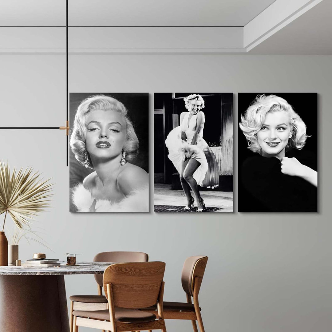 3 Pieces Marilyn Monroe Canvas Wall Art Idol Art Decor Black And White Portrait Picture Vintage Poster Paintings Print, Canvas Wall Art For Living Roo