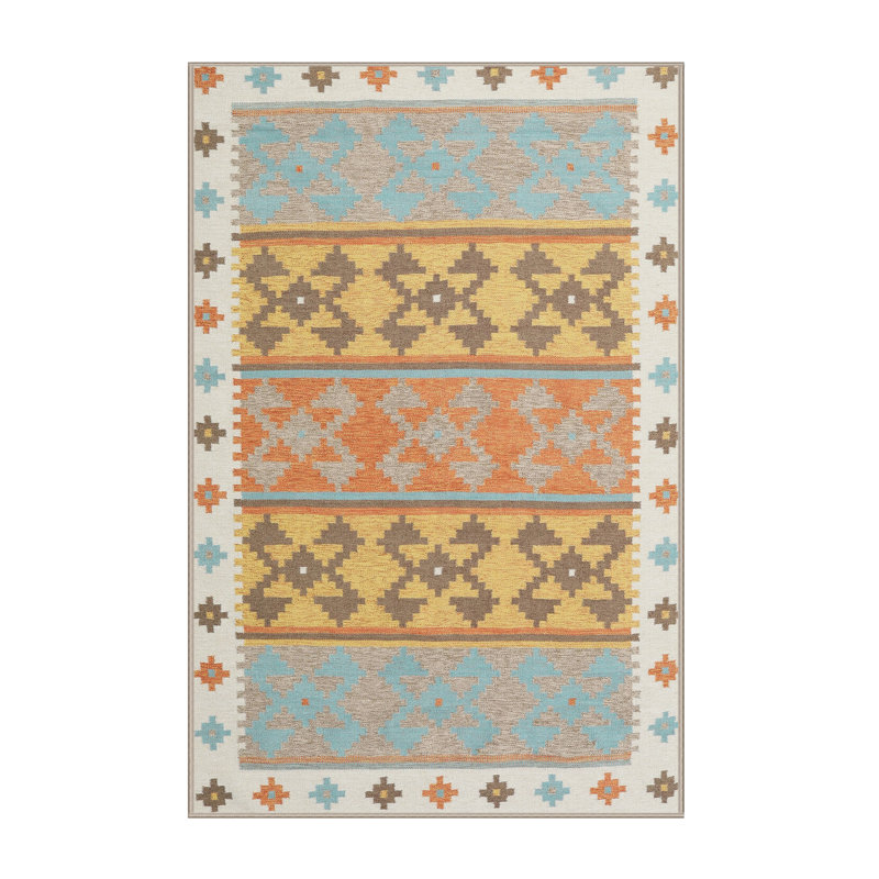 Tapis contemporain gris / jaune / rouge, Rectangle 5 pi x 8 pi