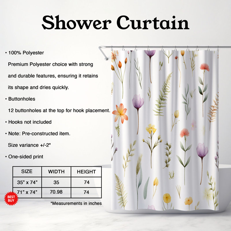 Rideau de douche Wildflower Bloom - Premium, H 74 po x l 71 po