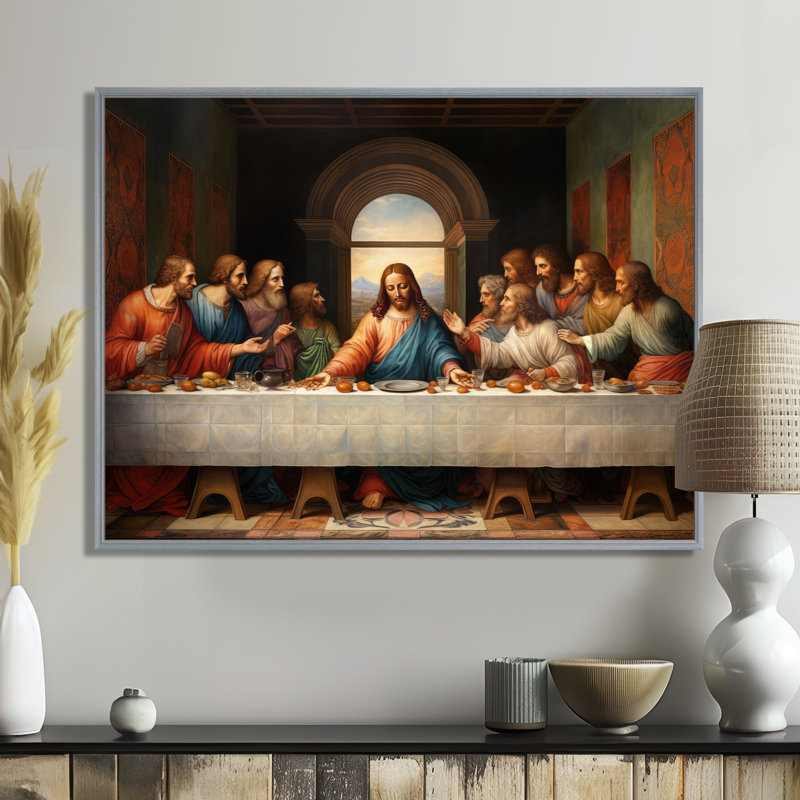 Chef-d'œuvre, le dernier repas d'aujourd'hui - Art mural de chef-d'œuvre pour le salon, 16" H x 32" W, Encadrement argenté