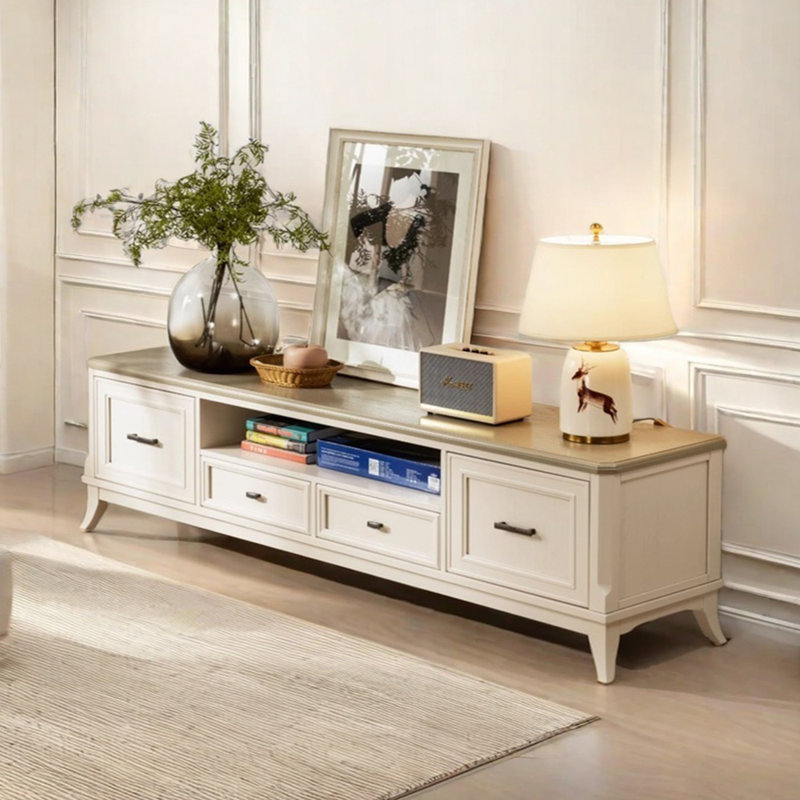 Meuble télé en bois massif crème, 86.61"