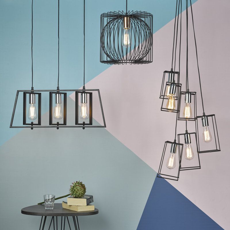 Wallis 3 - Light Matt Black/Polished Chrome Kitchen Island Pendant