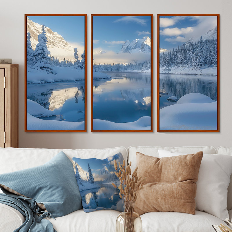 Chavira - Ensemble de décorations murales paysage d'hiver, Cadre flottant brun, H 32 po x l 48 po x P 1 po