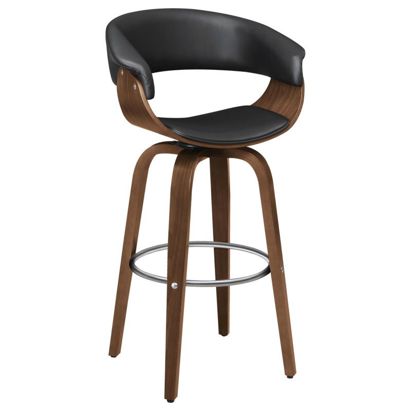 Tabouret de bar pivotant en noyer et noir avec conception ergonomique et pivotant à 360 degrés pour une assise confortable et un bar élégant