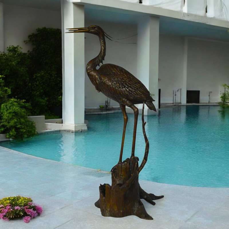 Copper and Metal Great Heron Perched Fountain