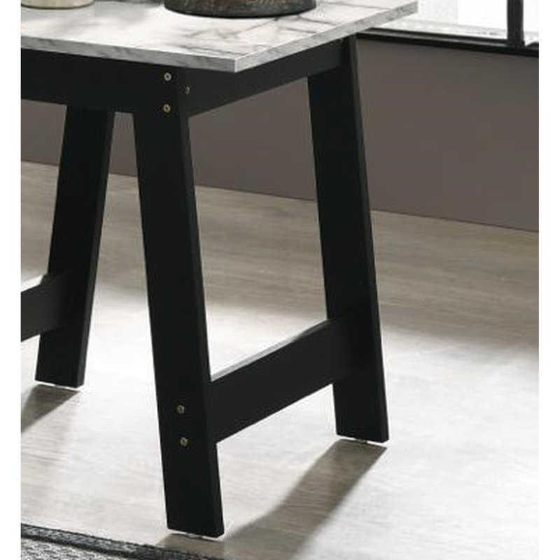 Table de bout de 19 po, plateau en marbre au fini noir pour un intérieur chic, glissières incluses