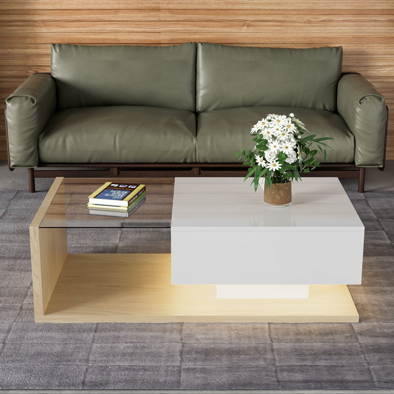 Solid Coffee Table with Storage, Yellow/White