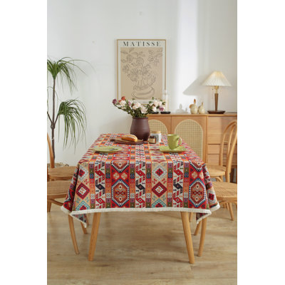 59 Inch American Retro Thickened Cotton - Linen Fabric Tablecloth