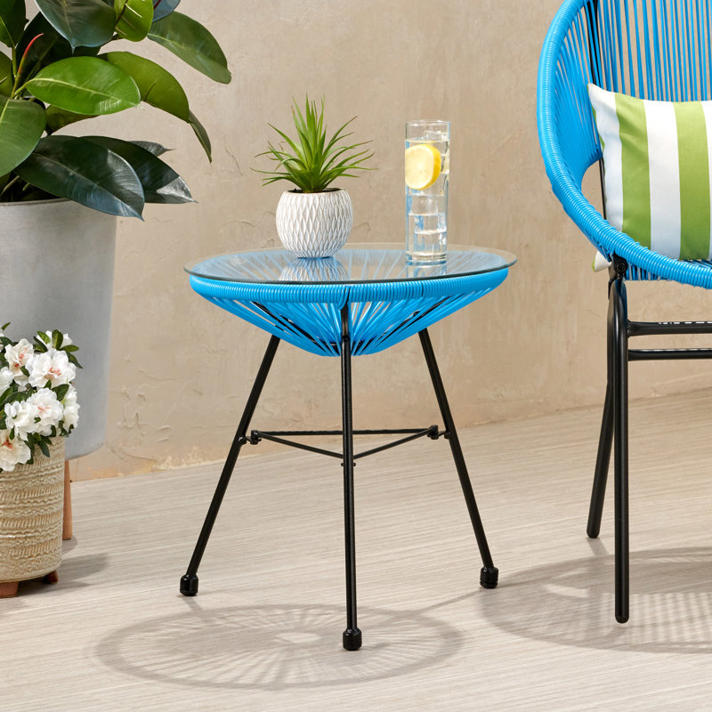 Table d'appoint en verre trempé bleu avec base - conception moderne, 17,34 po x 18,03 po, bleu, l 17,34 po x P 17,34 po, H