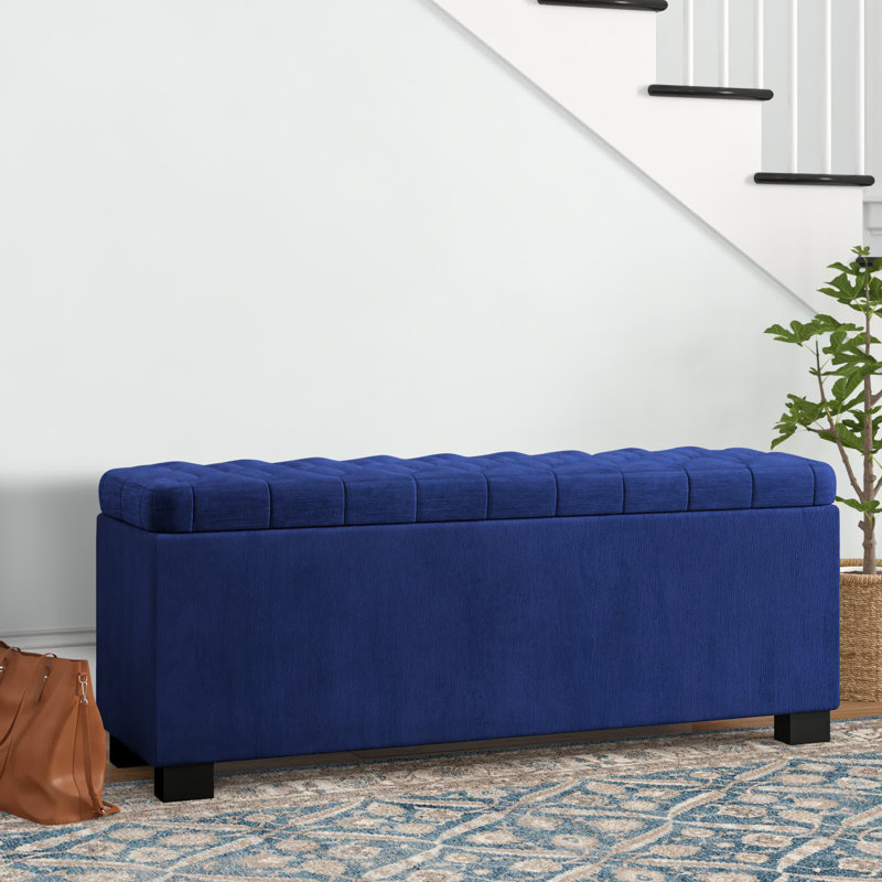 Banc de rangement rembourré Kranz, Velours bleu marine
