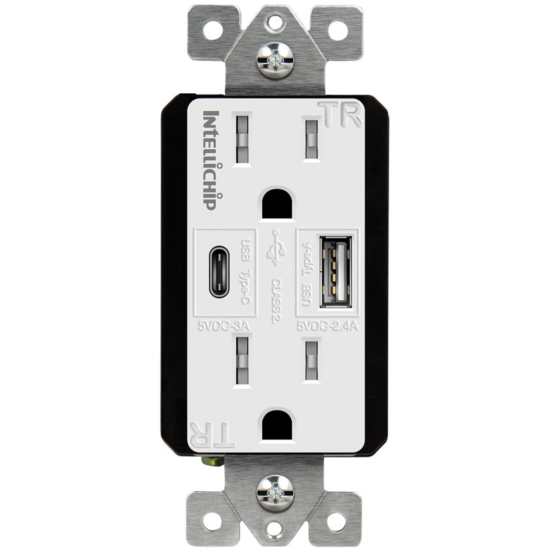TopGreener 15 Amp Decorator TR Receptacle 2 Port USB Type C / A 5.8A Output, White (3-Pack)
