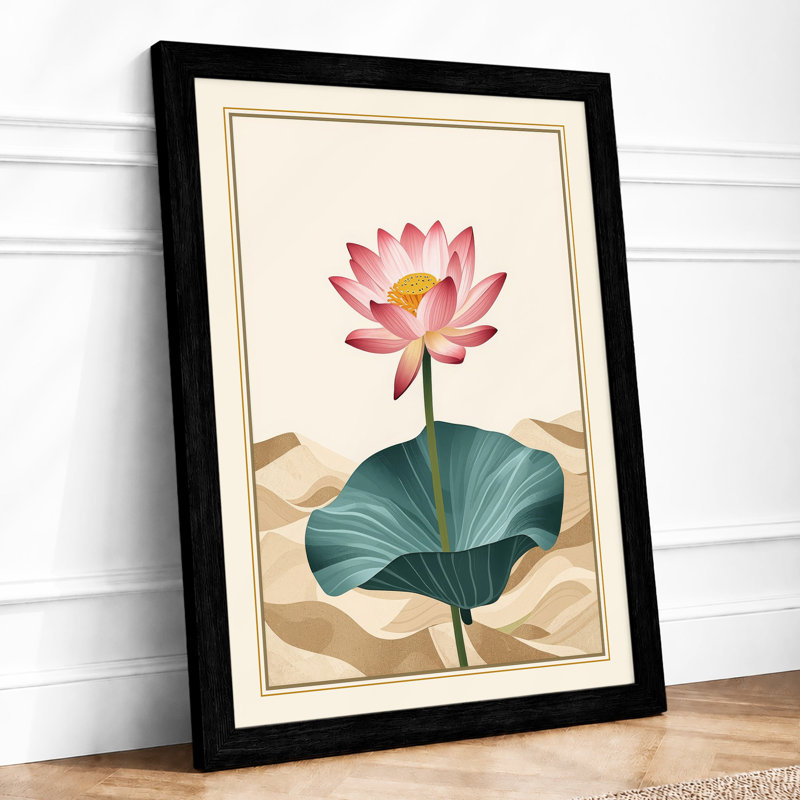 Lotus in Bloom Botanical - Framed Print, A4 - 29.7 x 21.0 cm, Black