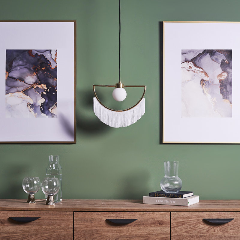 1 - Light Polished Brass Unique/Statement Pendant, White