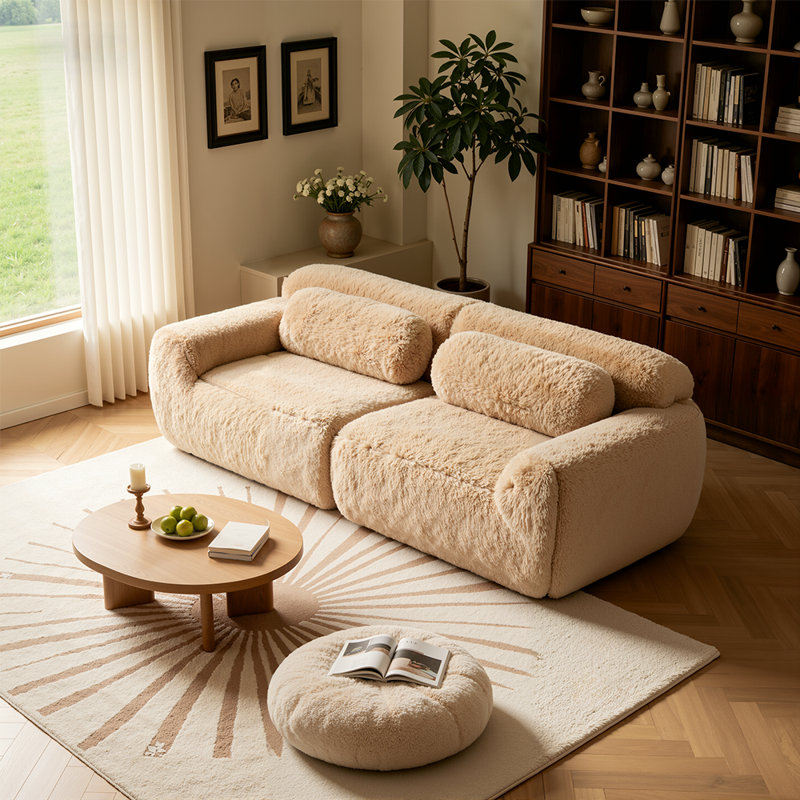 Canapé modulaire 2 places avec tissu moelleux et coussins décoratifs, sans assemblage requis avec éponge haute densité 32D