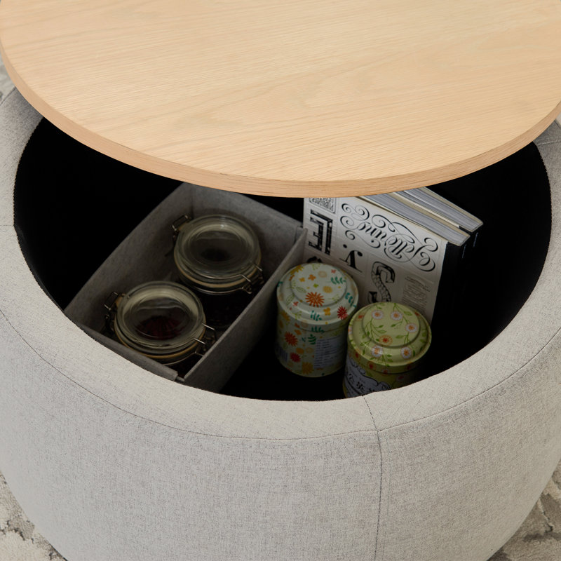 Élégant repose-pieds rond avec rangement, repose-pieds 2 en 1 avec table de bout et repose-pieds pour le salon, sans assemblage, gris clair