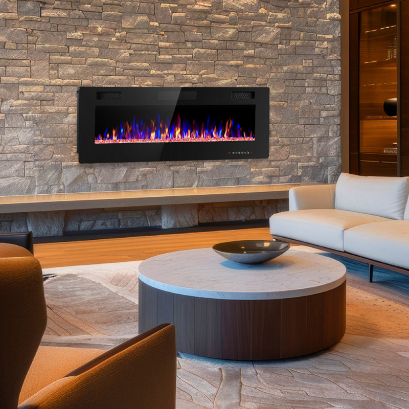 Thickness 3.8 Inch Recessed & Wall Mounted Electric Fireplace With Remote Control and Timer, Automatic Flame Change, TV & Wall Decoration