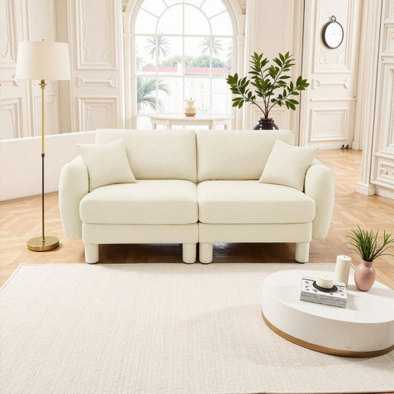 Causeuse moderne à 2 places en tissu avec pieds cylindriques et support à ressorts Modern, Beige
