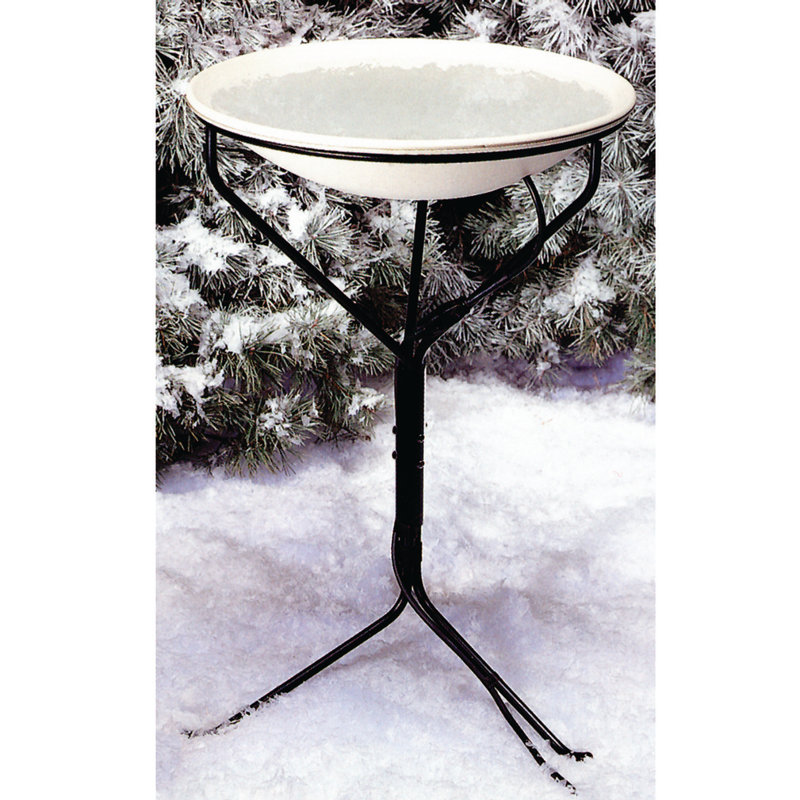 Miller 20" White Plastic Heated Bird Bath with Metal Stand